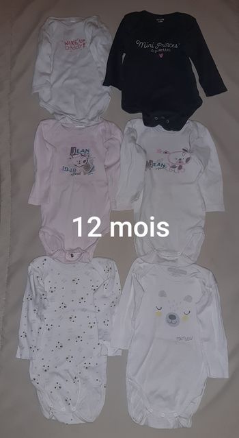 lot de 6 bodies manches longues fille - 12 mois