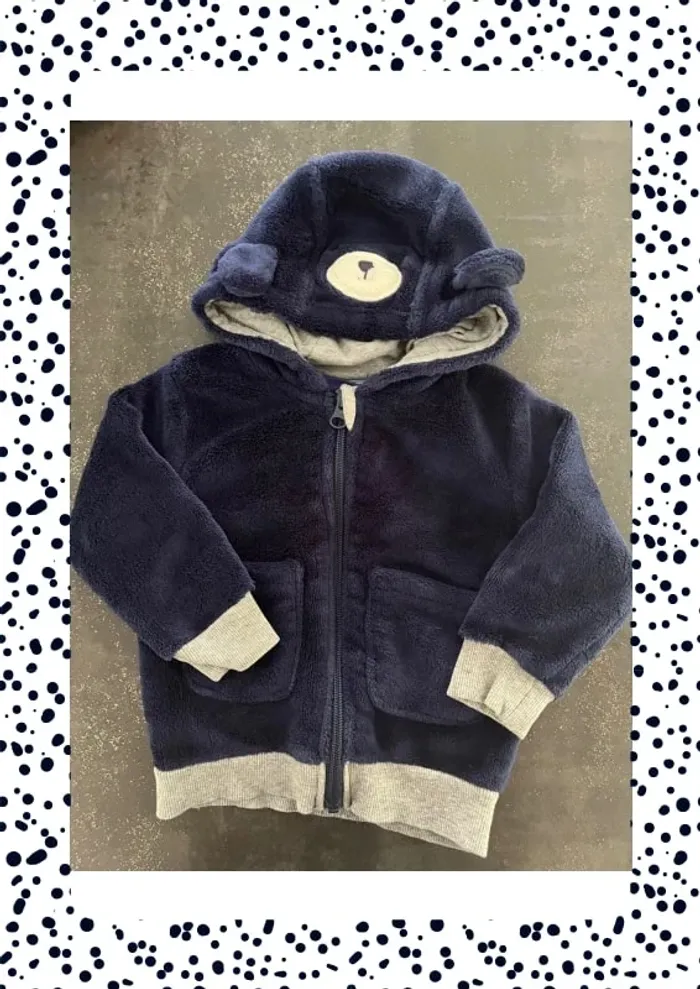 Gilet zippé polaire bleu à capuche ourson taille 9-12 mois marque Lupilu