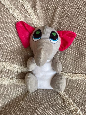 Peluche doudou 24cm fête foraine éléphant gris et rose gros yeux très bon état