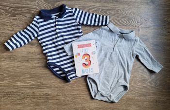 Lot 2 bodys cols polos manches longues 3 mois NEUFS