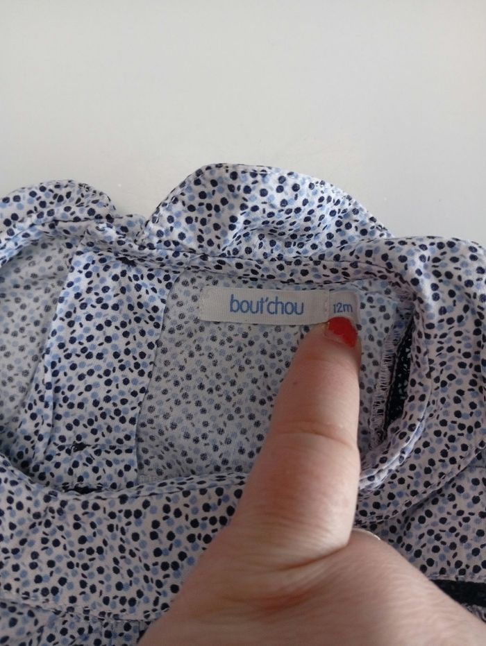 Blouse blanche et bleue à pois bout'chou 12mois - photo numéro 5