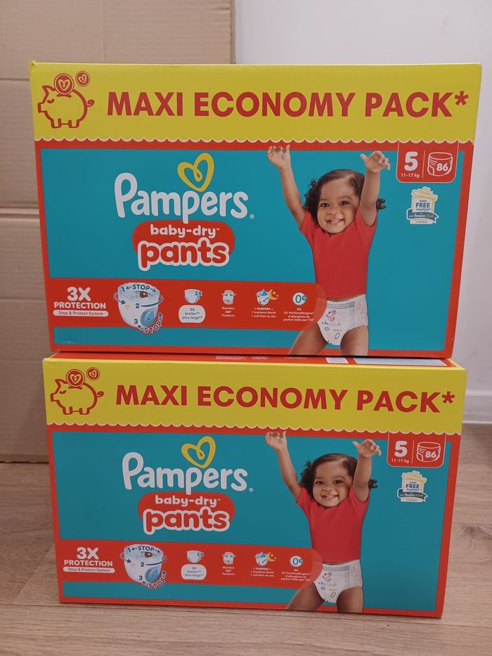 2 Cartons couches Pampers Pants baby-dry Taille 5 - Maxi-Ecopack