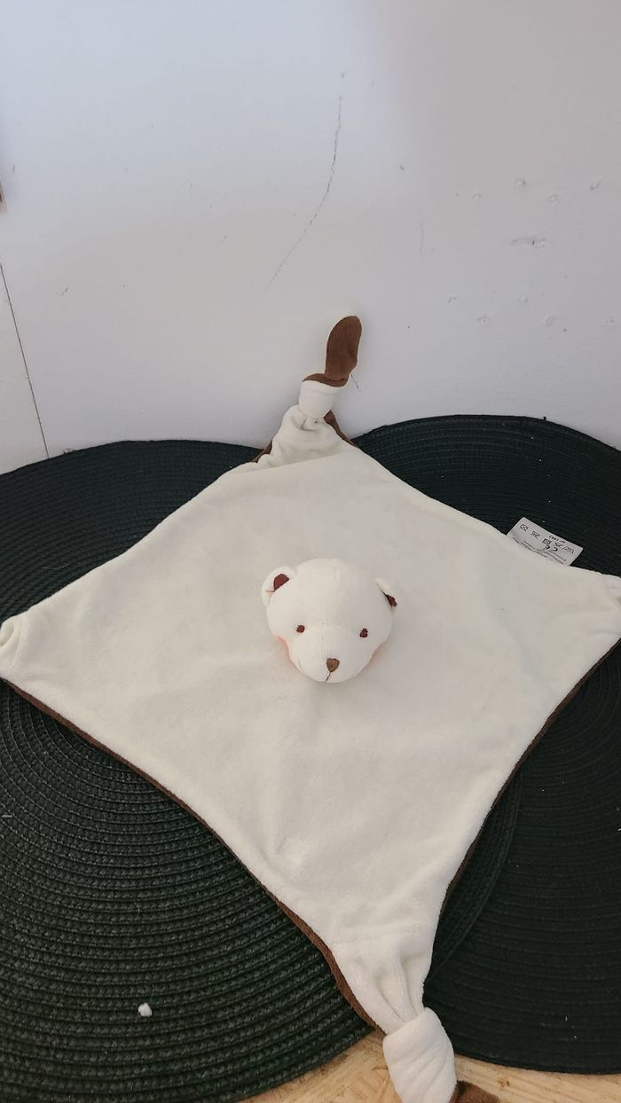 Doudou ours plat blanc marron Babou - photo numéro 2