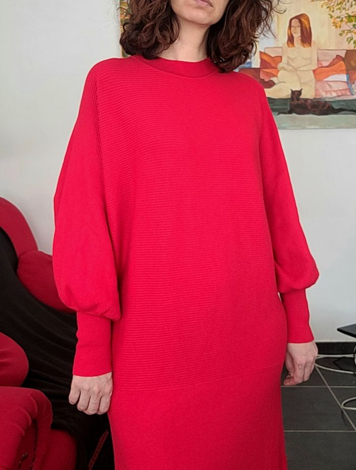 Robe midi rouge C&A manches bouffantes rétro fêtes 40 - photo numéro 2