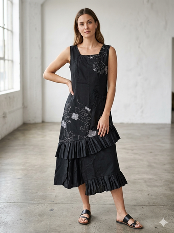 Robe noire et grise avec broderies longueur 110 cm Taille 1 7Sins Neuve