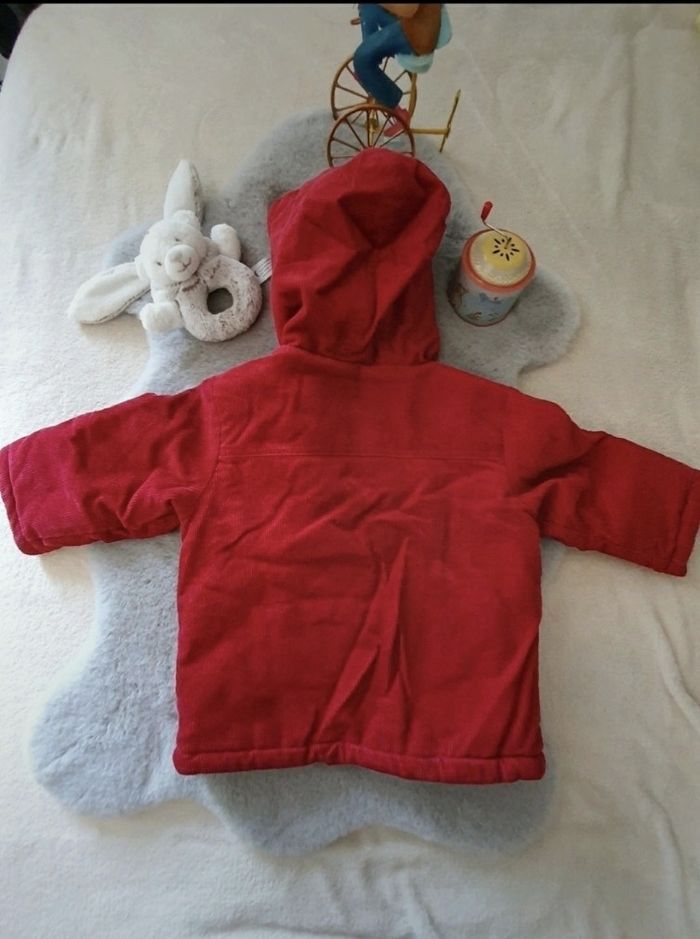 Manteau à capuche en velours rouge Okaou 12 mois - photo numéro 3