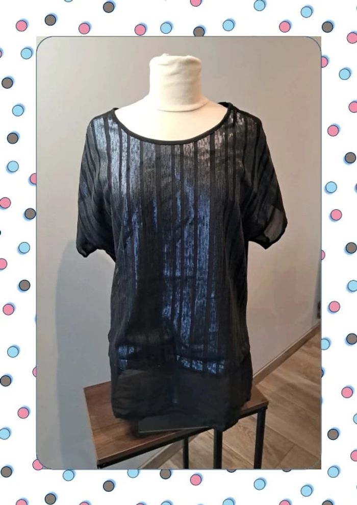 Haut femme XL – Jamais porté – Sequins & voile transparent