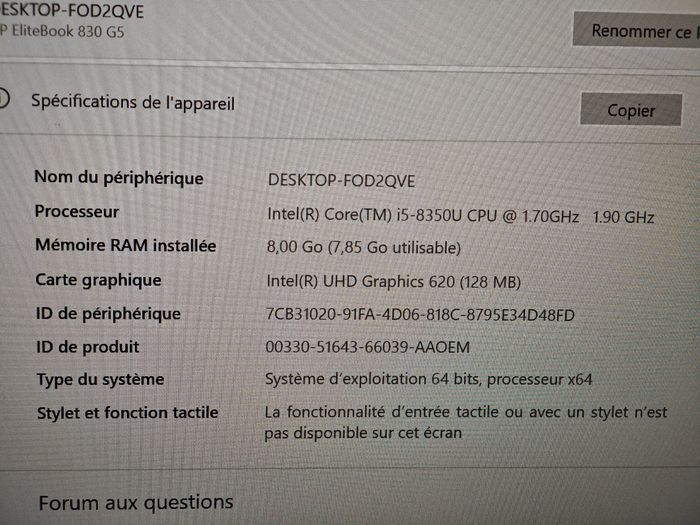 Ordinateur Portable HP EliteBook 830 G5/ 13"/ Core i5-8350U/ SSD 256Go/ Ram 8Go/ UHD Graphics 620/ W10 Pro/ Garanti 1 an - photo numéro 10