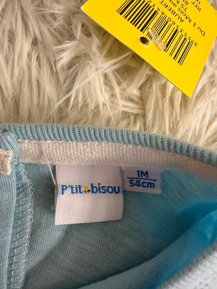 T-shirt bleu ciel p’tit bisou taille 1 mois - photo numéro 3