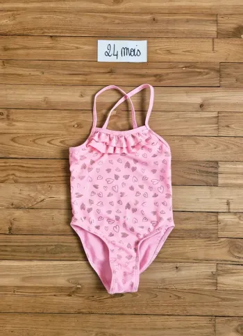 Maillot de bain une pièce avec bretelles rose coeur bébé fille 24 mois 2 ans