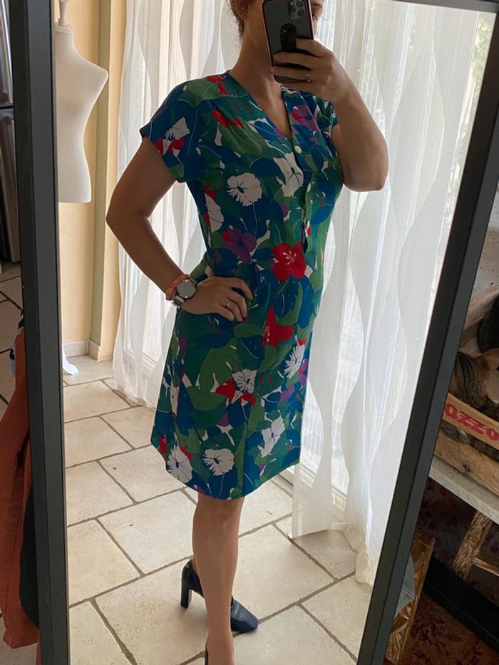Robe rétro à grosses fleurs vintage XL - photo numéro 6