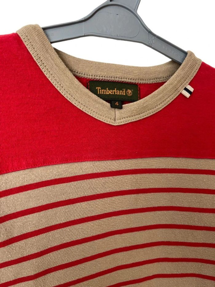 T-shirt manches courtes rayé rouge et kaki - Timberland 4 ans - photo numéro 2