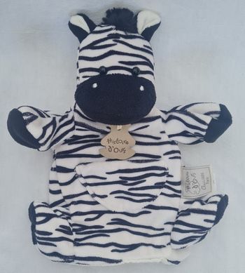Doudou marionnette zèbre rayé noir et blanc - Histoire d'ours