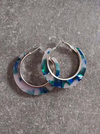 Boucles d'oreilles anneaux bleus et vert