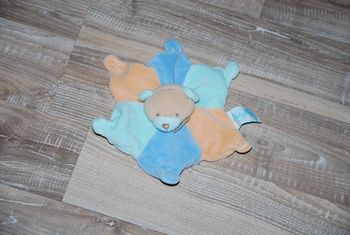 Doudou plat étoile ours bleu orange baby nat