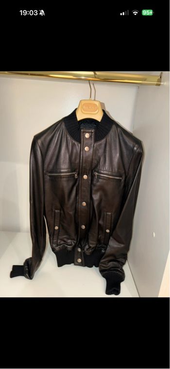 Leather bomber jacket with Web Gucci Veste en cuir Gucci