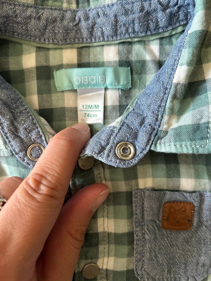 Chemise à carreaux vert et gris 12 mois - photo numéro 3