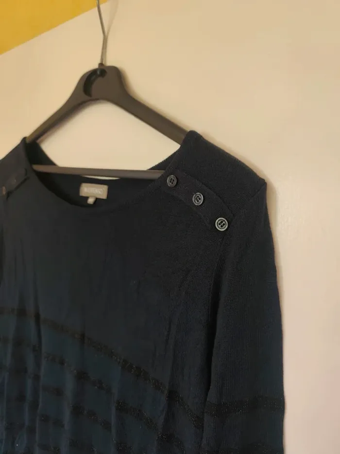 Pull in Extenso 46/48 bleu marine rayures noires brillantes - photo numéro 3
