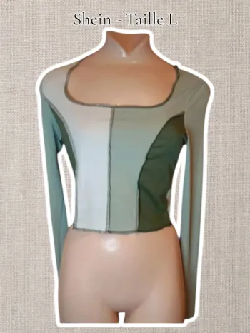 Crop Top manches longues - Vert/Blanc - Shein