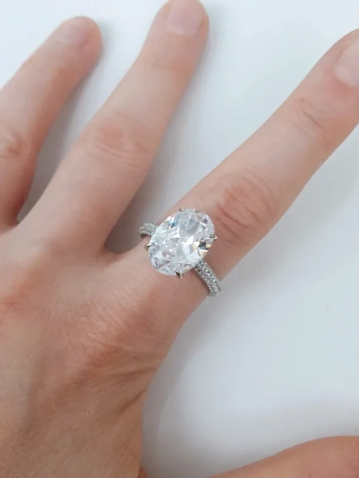 Bague en argent 925 pierre ovale XL brillante tendance vintage chic