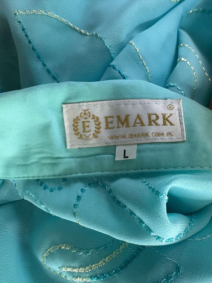 Kimono blouse broderies fleurs bleue turquoise Vintage T40 L - photo numéro 7