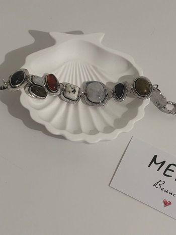 Bracelet argenté pierres naturelles style vintage