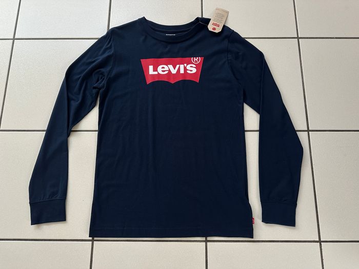 Sweat / T-shirt bleu marine à manches longues LEVI'S taille 16 ans NEUF avec étiquette - photo numéro 4