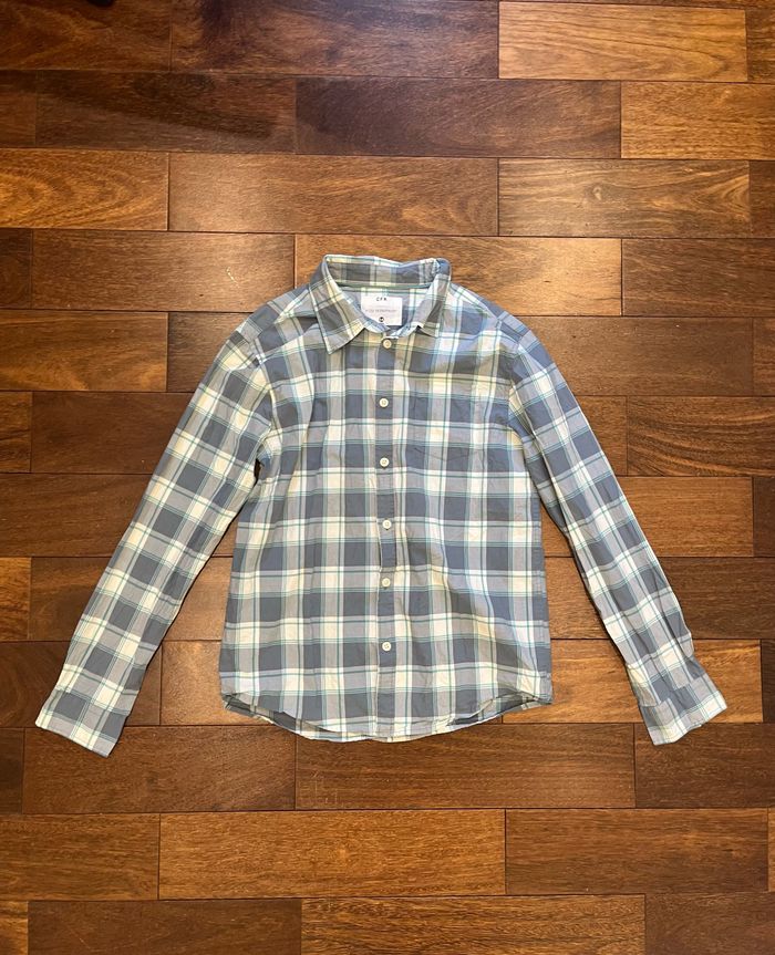 chemise à carreaux blanc/gris/ bleu 14 ans cfk