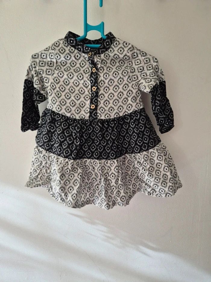 Robe manches longues imprimé ikat pour bébé fille 6 mois - photo numéro 1