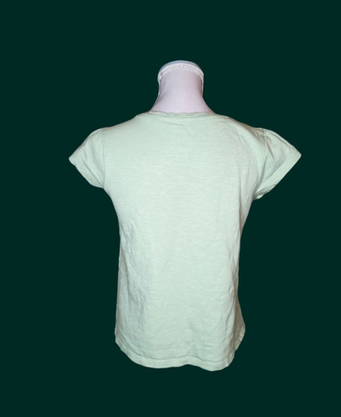 T shirt vert pâle motifs pailletés fleurs 3D C&A taille 10 ans - photo numéro 3