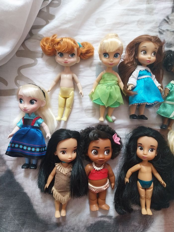 Lot 9 poupées miniatures Animators Princesses Disney Mini-Animators Tiana Belle Cendrillon Vaiana Elsa Anna - photo numéro 3