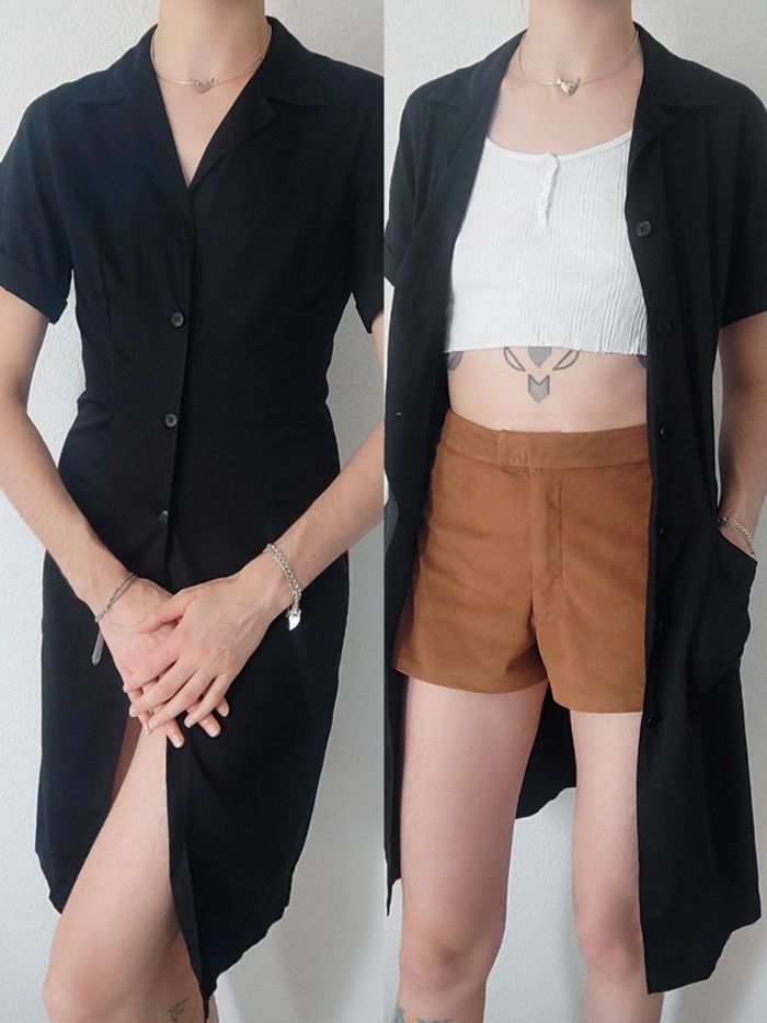 Robe chemise noire moulante vintage / Agnès B - 36/S à 38/M