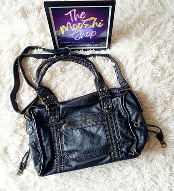 👜 Sac à main multipoches tresses cabas fourre-tout simili cuir noir reflet bronze neuf MI