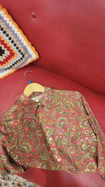 Superbe chemisier col pelle a tarte seventies en coton et viscose