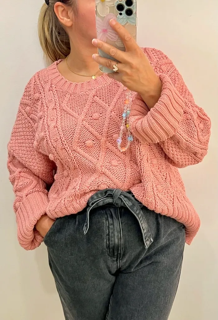 Pull rose torsadée Zara