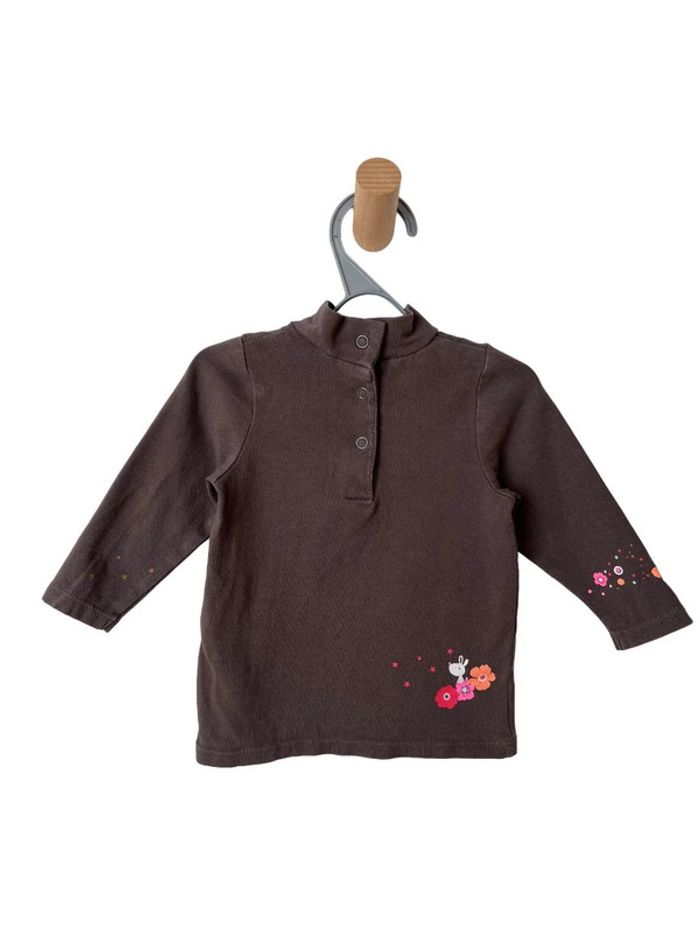 T-shirt manches longues marron à col montant (fée / fleurs) - Orchestra 6 mois (67cm) - photo numéro 3