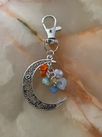 Porte clé lune avec pierres