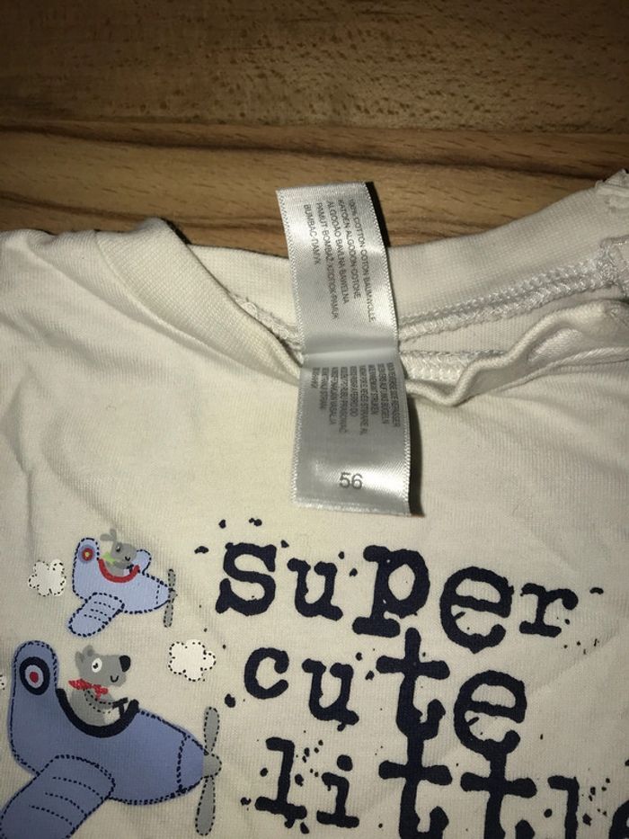 tshirt manches longues à boutons épaule 56 cm coton blanc  très bon état baby club - photo numéro 2