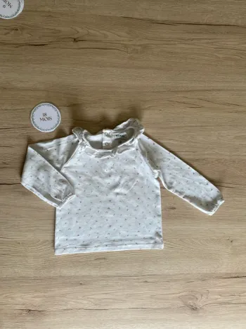 Sous pull blanc col fleur manche longue tissu fleuri bébé fille 18 mois Kiabi
