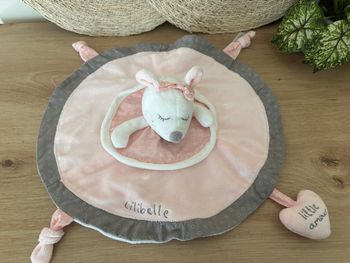 Neuf doudou plat souris Lilibelle rose gris sauthon