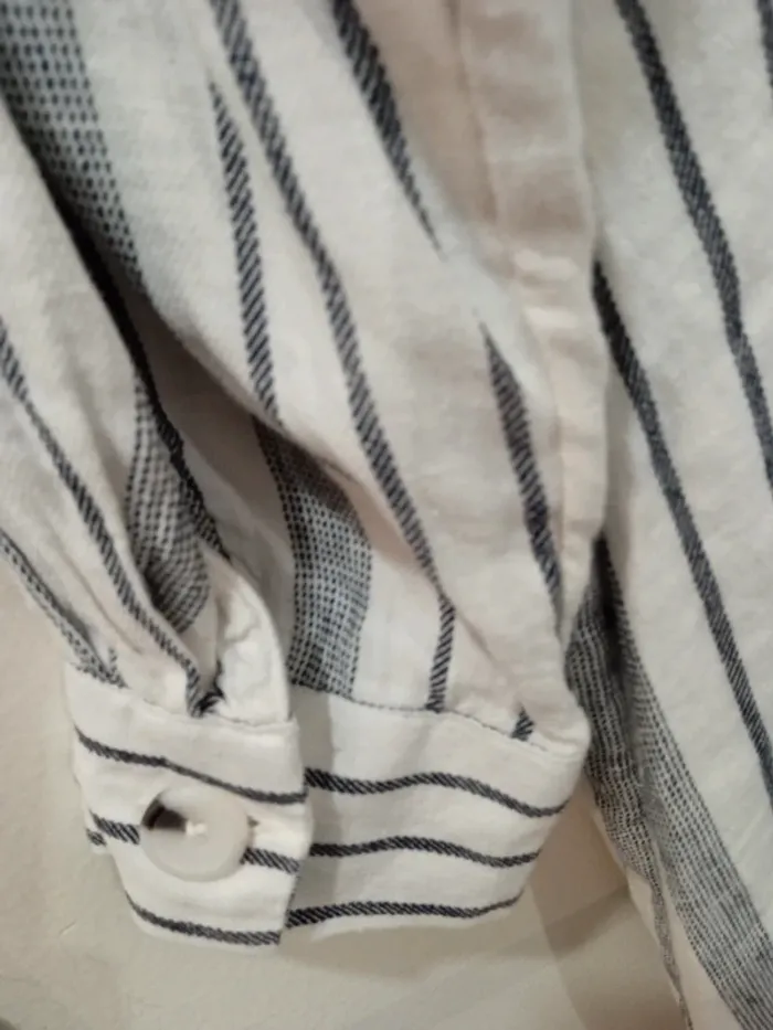 Robe femme camaïeu lin été manches longues boutons a rayures blanches et noires taille XXL - photo numéro 6