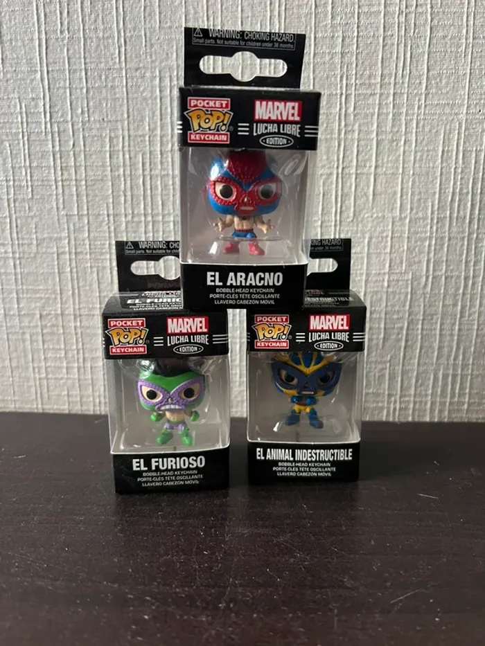 Lot de 3 Porte-clés Funko Pop! Marvel Lucha Libre – Édition Bobble-Head