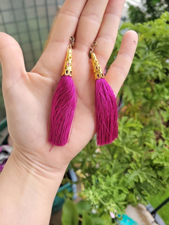 Clips fils de coton ponpons violet - photo numéro 6