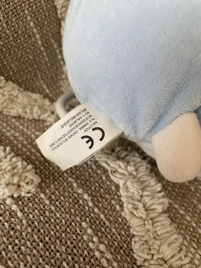 Peluche doudou musical 22cm Nicotoy lapin beige bleu rayé marron abc très bon état - photo numéro 4