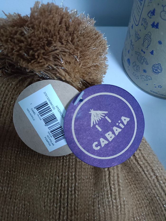 1 Bonnet cabaïa adulte 3 pompons 100% acrylique couleur camel neuf jamais porté envoi rapide - photo numéro 4