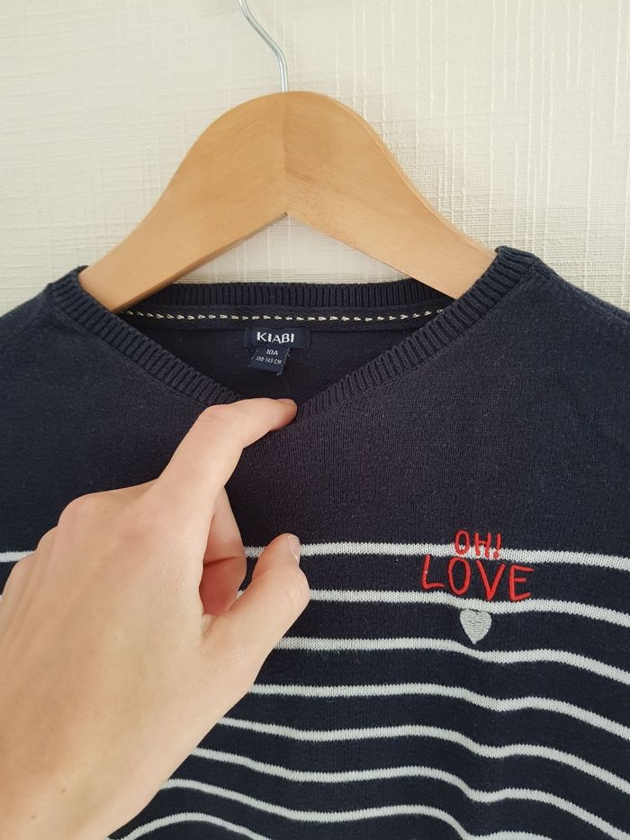 Pull marinière bleu marine et blanc kiabi 10 ans - photo numéro 2