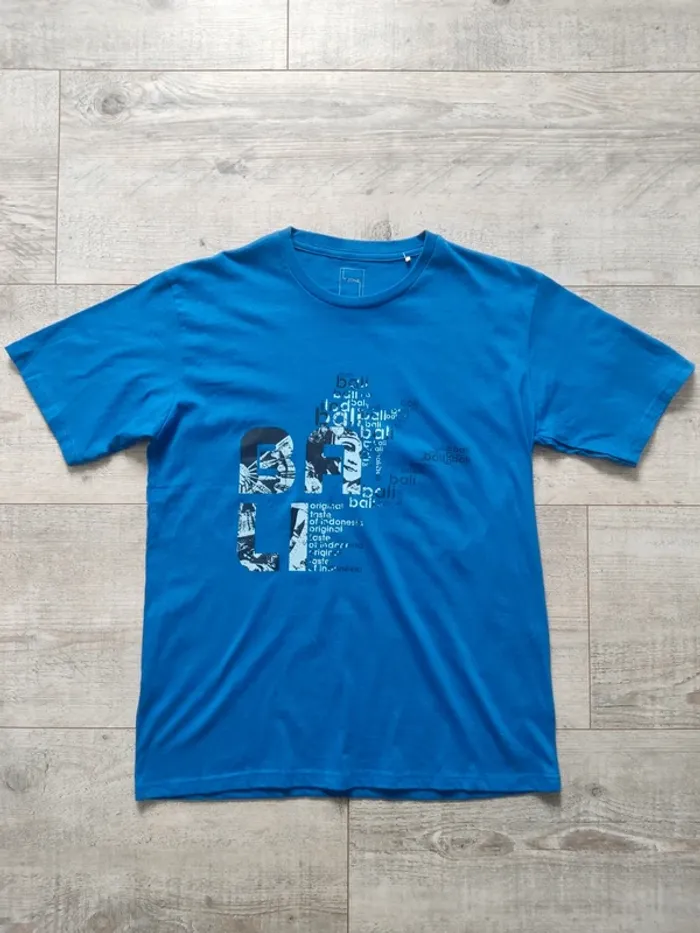 Tee-shirt manches courtes bleu motif imprimé taille L T Zone
