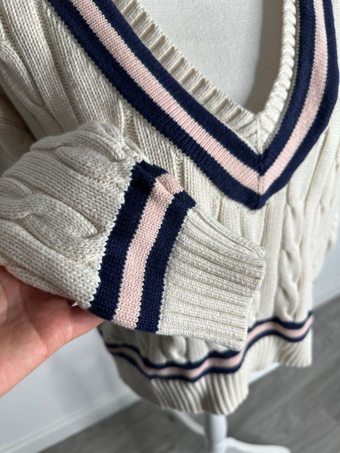 Pull en mailles torsades blanc crème Ralph Lauren T40 L - photo numéro 4