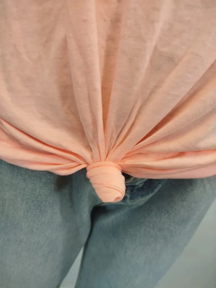 T-shirt rose corail clair - summer, palmier, nouer en bas taille L (A996) - photo numéro 8