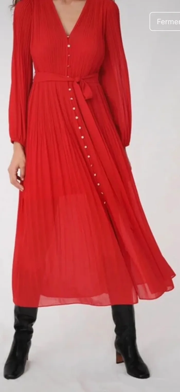 Maje Robe longue rouge, plissé femme, taille 40 - photo numéro 3